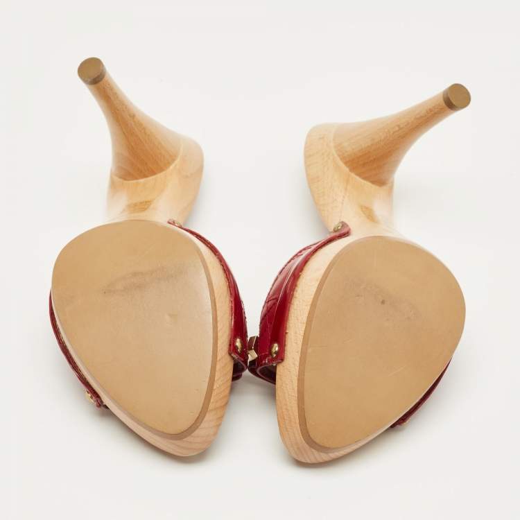 Pre Owned Dior Red Patent and Leather Slide Sandals Size 37.5