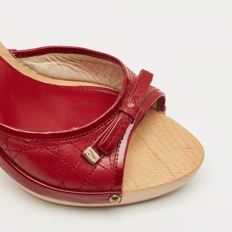 Pre Owned Dior Red Patent and Leather Slide Sandals Size 37.5