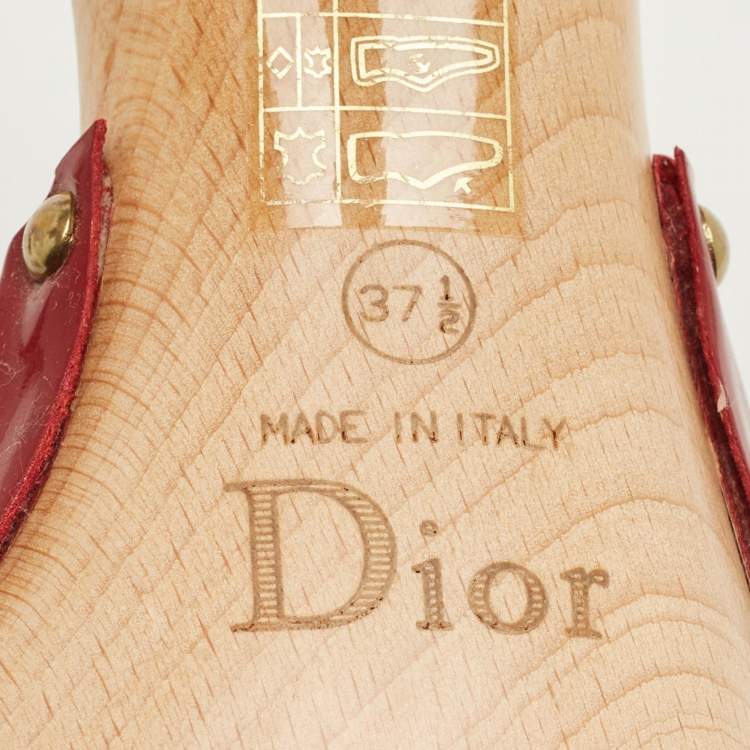 Pre Owned Dior Red Patent and Leather Slide Sandals Size 37.5