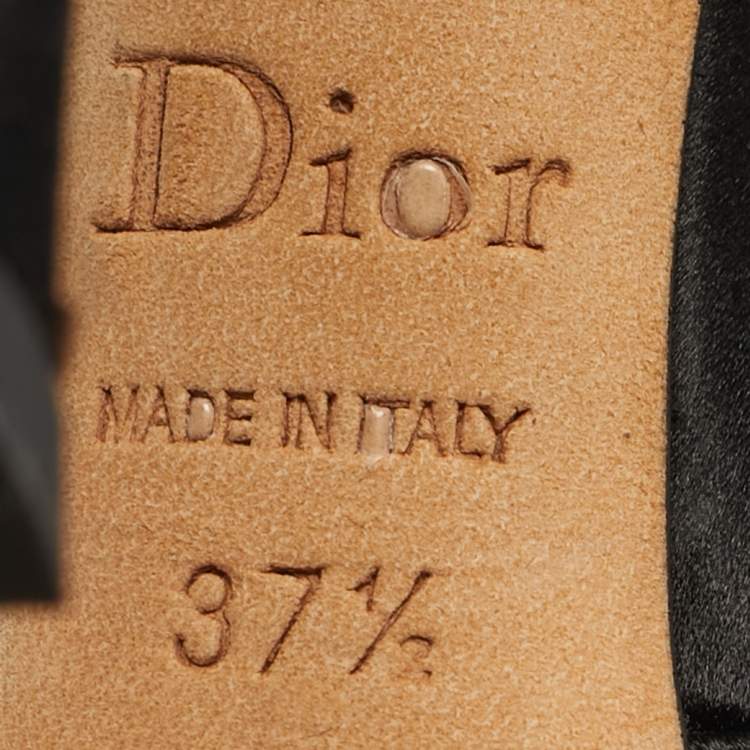 Pre Owned Dior Black Satin Crystal Embellished Ankle Strap Sandals Size 37.5