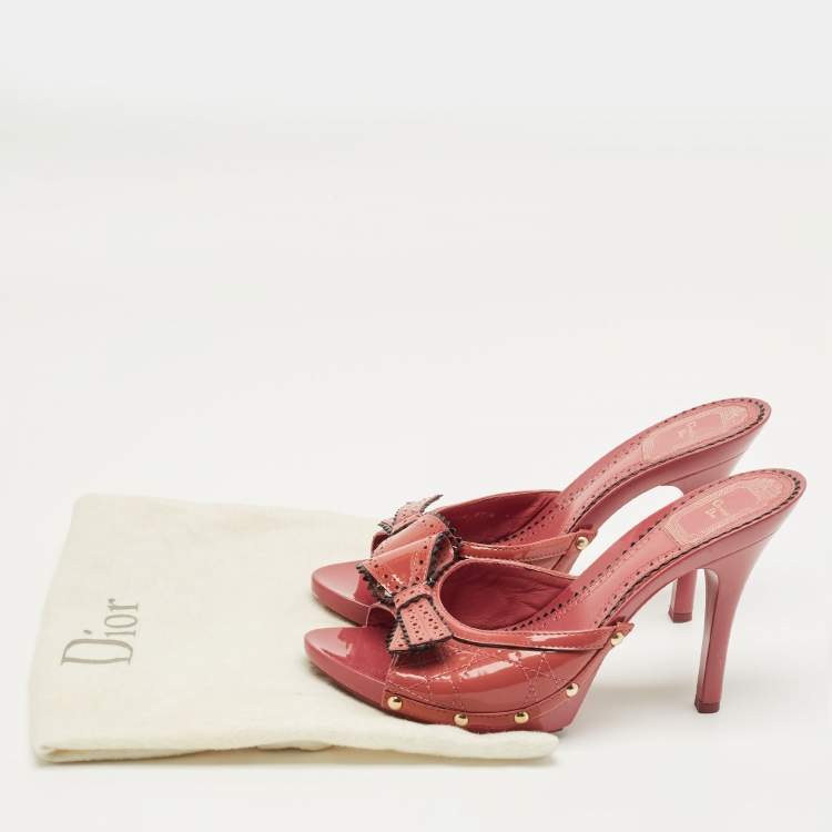 Pre Owned Dior Pink Patent Leather Bow Slide Sandals Size 37.5