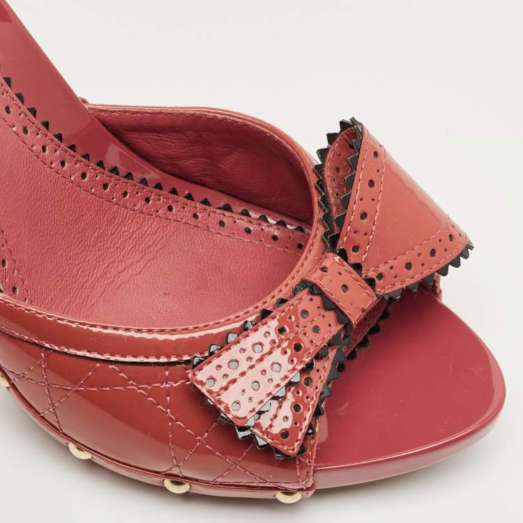 Pre Owned Dior Pink Patent Leather Bow Slide Sandals Size 37.5