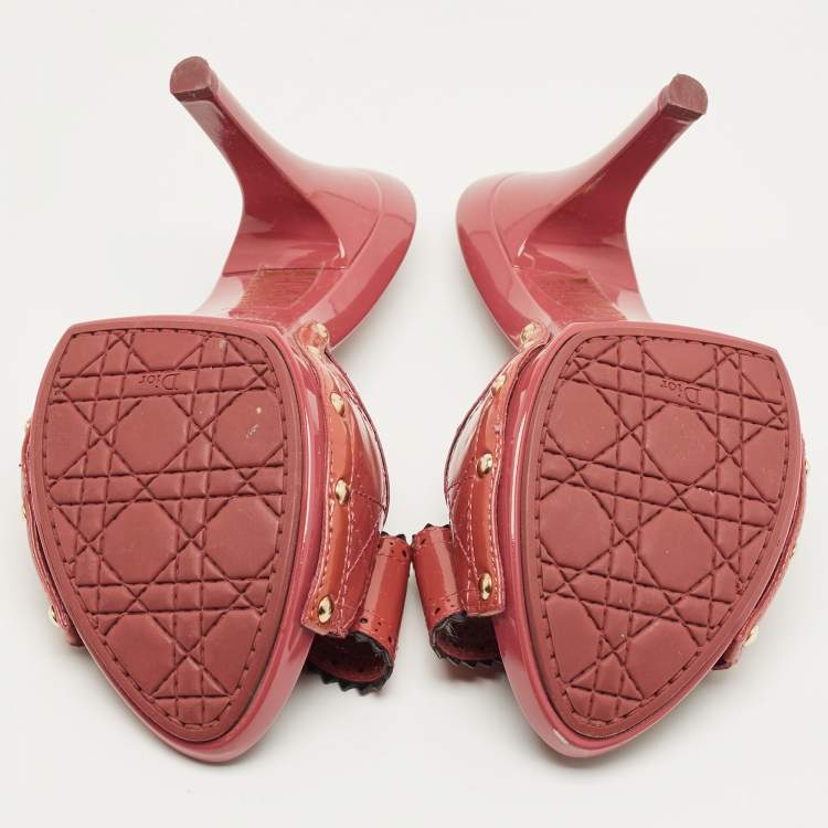 Pre Owned Dior Pink Patent Leather Bow Slide Sandals Size 37.5