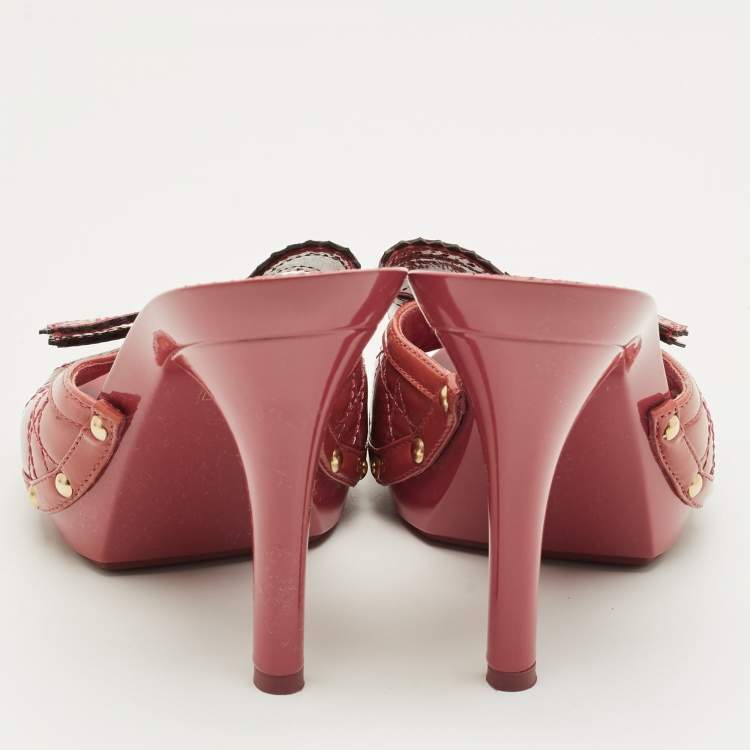 Pre Owned Dior Pink Patent Leather Bow Slide Sandals Size 37.5