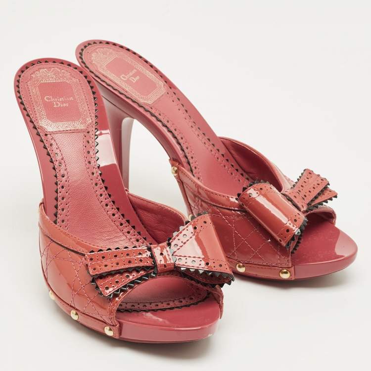 Pre Owned Dior Pink Patent Leather Bow Slide Sandals Size 37.5