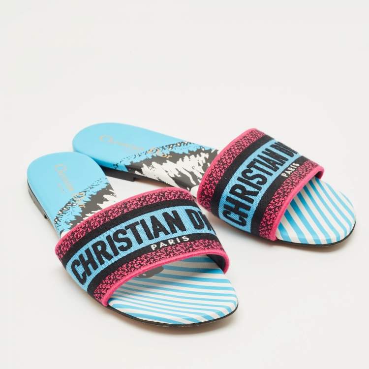 Pre Owned Dior Multicolor Logo Embroidered Canvas Dway Flat Slides Size 37.5