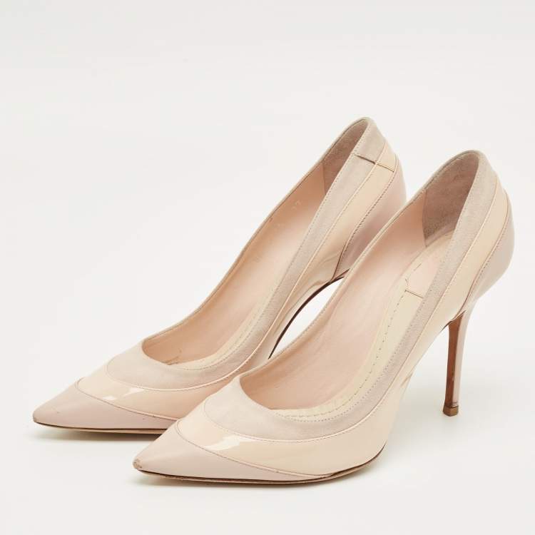 Pre Owned Dior Beige Patent Leather and Suede Pointed Toe Pumps Size 37