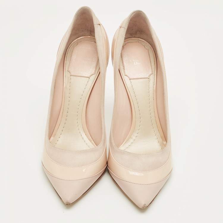 Pre Owned Dior Beige Patent Leather and Suede Pointed Toe Pumps Size 37