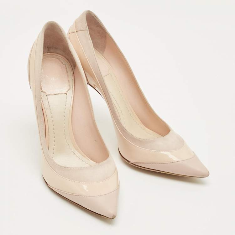 Pre Owned Dior Beige Patent Leather and Suede Pointed Toe Pumps Size 37