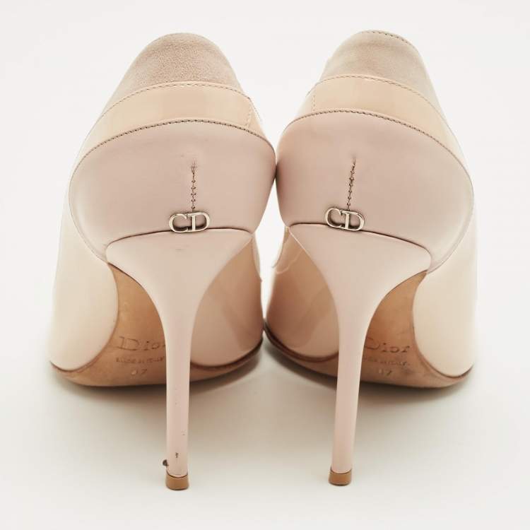 Pre Owned Dior Beige Patent Leather and Suede Pointed Toe Pumps Size 37