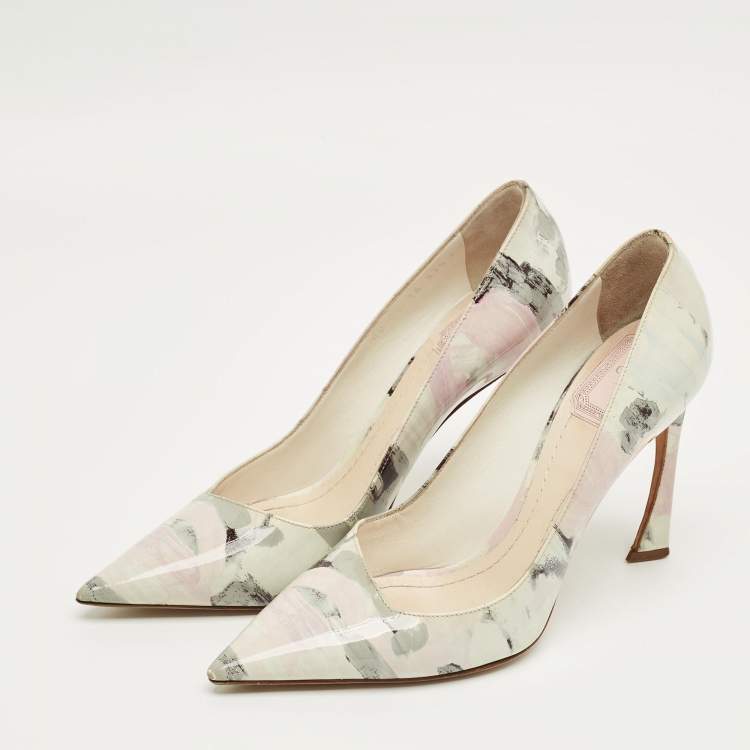 مملوكة مسبقًا حذاء كعب عالي ديور مقدمة مدببة جلد لامع عنابي مقاس 38