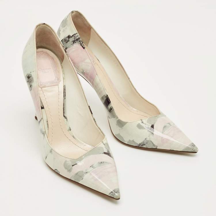 مملوكة مسبقًا حذاء كعب عالي ديور مقدمة مدببة جلد لامع عنابي مقاس 38