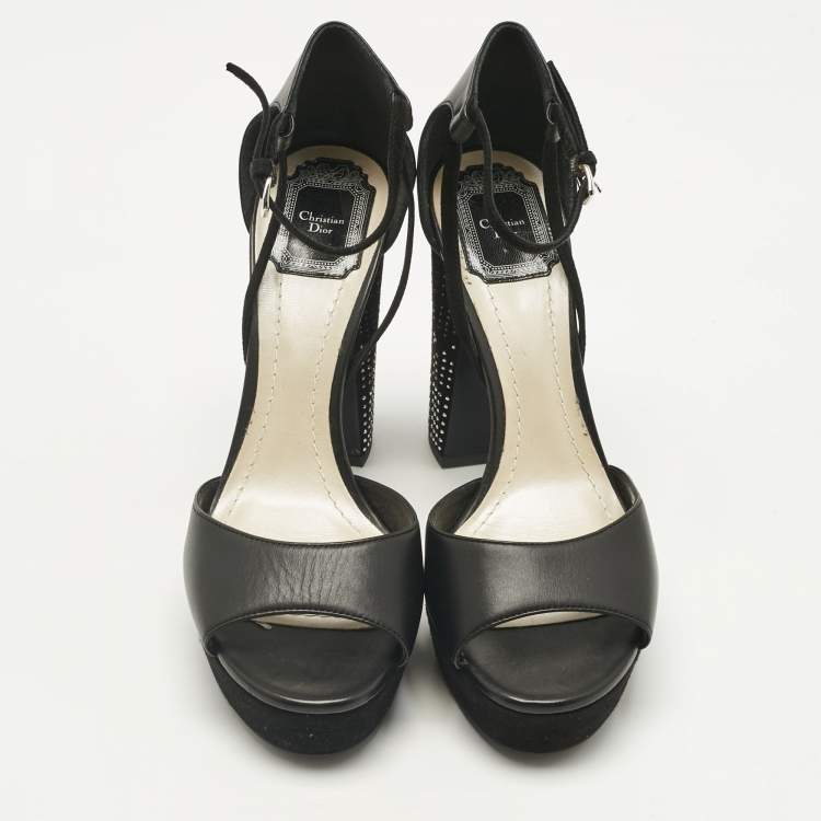 Pre Owned Dior Black Leather and Suede Rainbow Stellar Ankle Strap Sandals Size 39.5