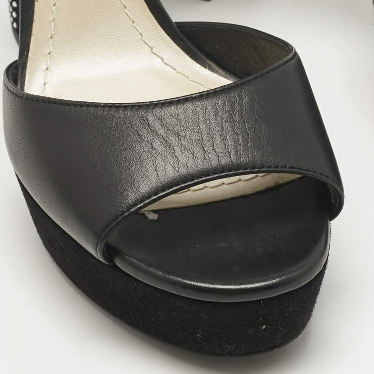 Pre Owned Dior Black Leather and Suede Rainbow Stellar Ankle Strap Sandals Size 39.5