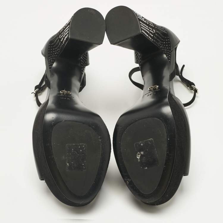 Pre Owned Dior Black Leather and Suede Rainbow Stellar Ankle Strap Sandals Size 39.5