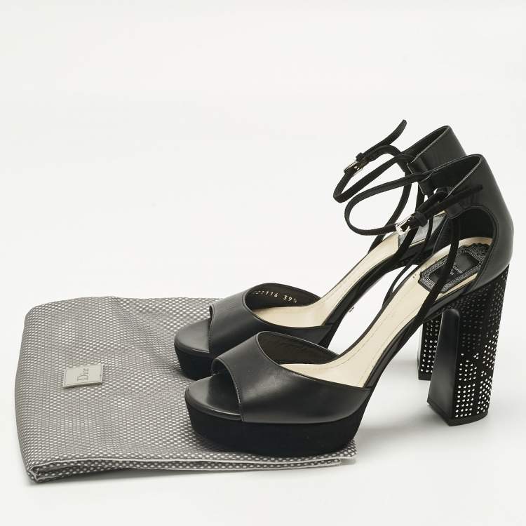 Pre Owned Dior Black Leather and Suede Rainbow Stellar Ankle Strap Sandals Size 39.5