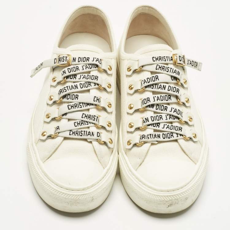 Pre Owned Dior White Canvas Walk'n'Dior Low Top Sneakers Size 35.5