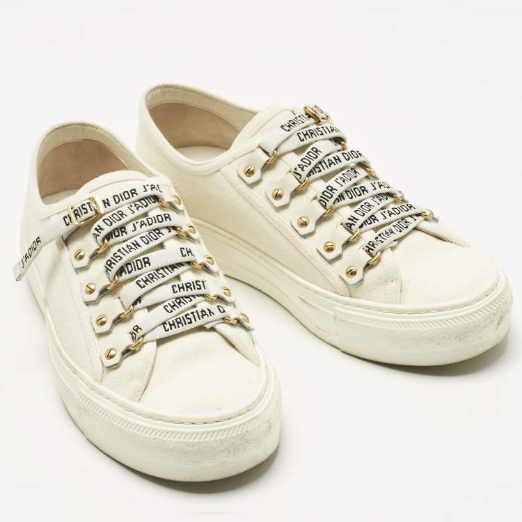 Pre Owned Dior White Canvas Walk'n'Dior Low Top Sneakers Size 35.5