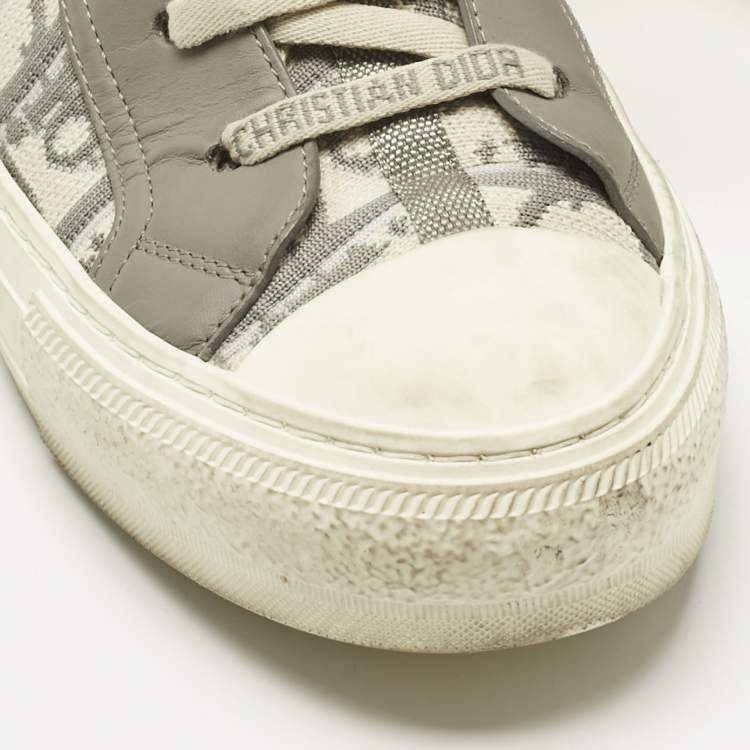 Pre Owned Dior Grey Knit Fabric and Leather Walk'n'Dior High Top Sneakers Size 39.5