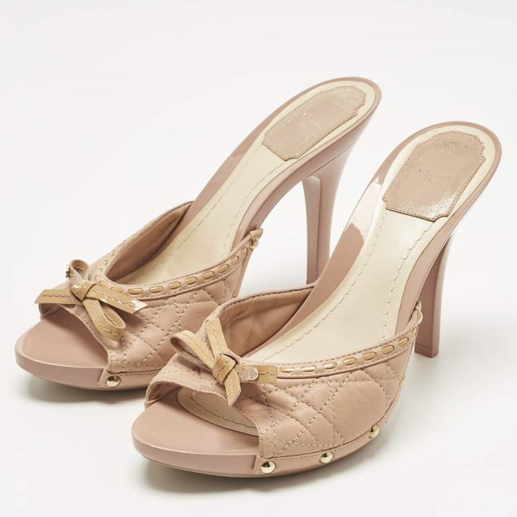 Pre Owned Dior Pink Leather Idyll Slide Sandals Size 37.5