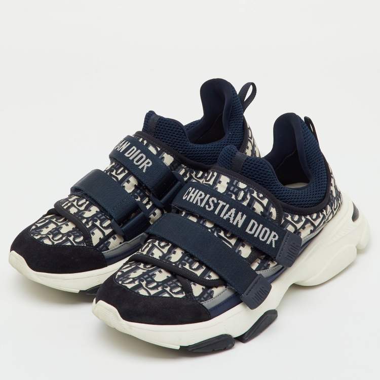 Pre Owned Dior Blue Oblique Neoprene and Suede D-Wander Sneakers Size 40.5