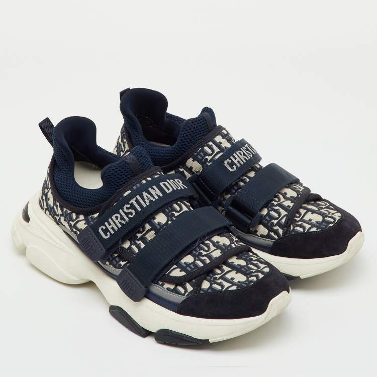 Pre Owned Dior Blue Oblique Neoprene and Suede D-Wander Sneakers Size 40.5