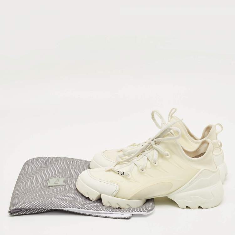 Pre Owned Dior White Fabric and PVC D-Connect Lace Up Sneakers Size 37