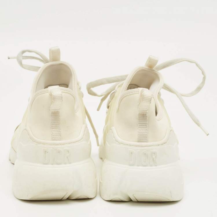 Pre Owned Dior White Fabric and PVC D-Connect Lace Up Sneakers Size 37