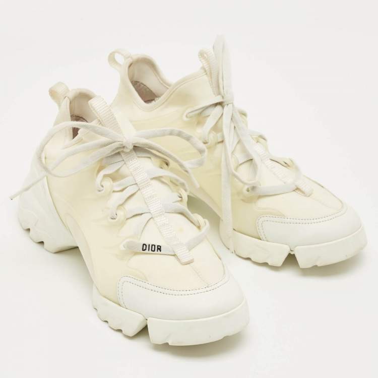 Pre Owned Dior White Fabric and PVC D-Connect Lace Up Sneakers Size 37
