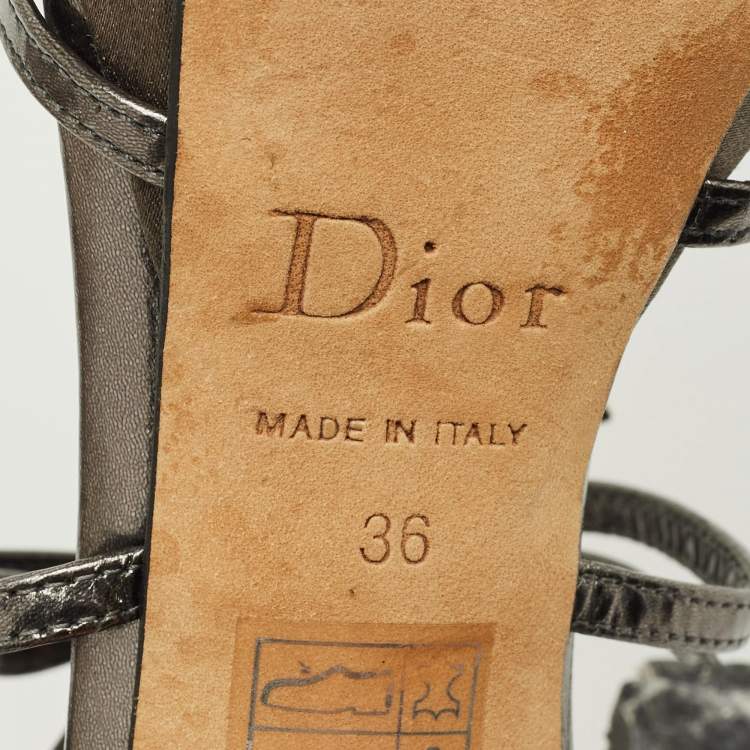 Pre Owned Dior Dark Grey Leather Strappy Bow Platform Sandals Size 36