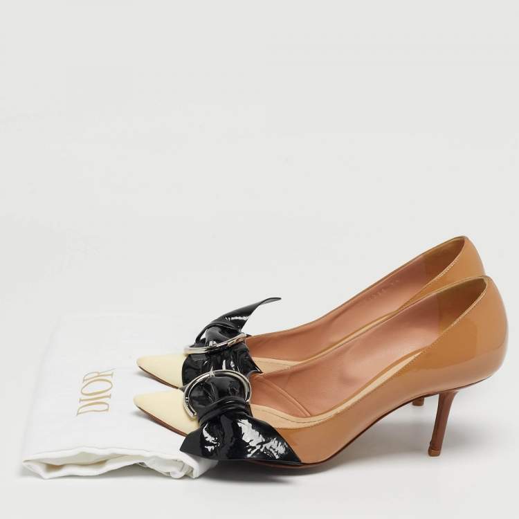 Pre Owned Dior Tricolor Patent Leather Buckle Pointed Toe Pumps Size 39