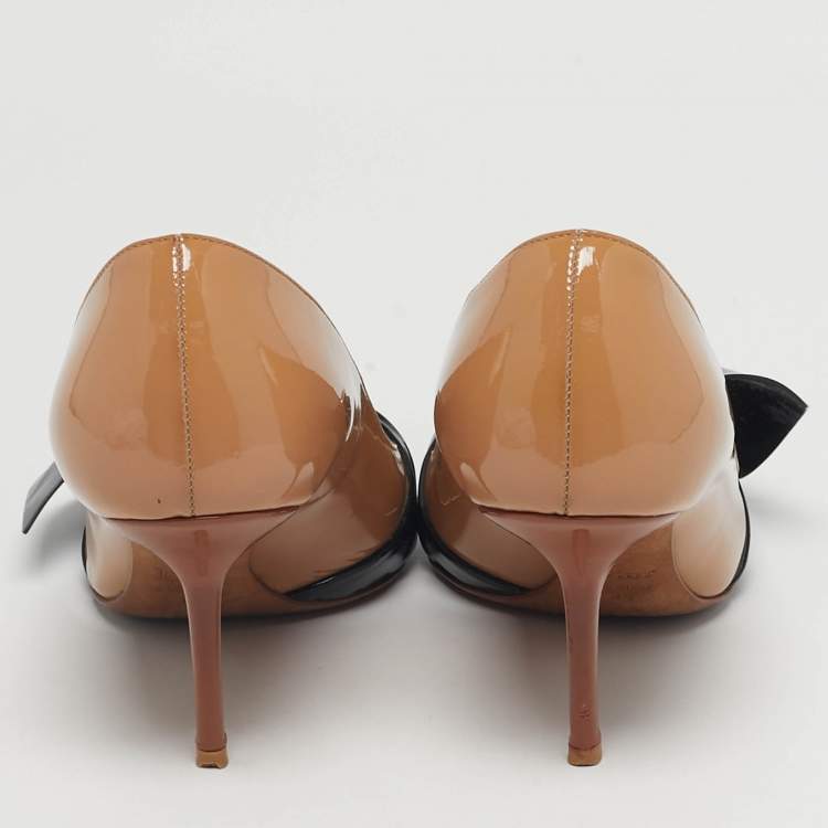 Pre Owned Dior Tricolor Patent Leather Buckle Pointed Toe Pumps Size 39