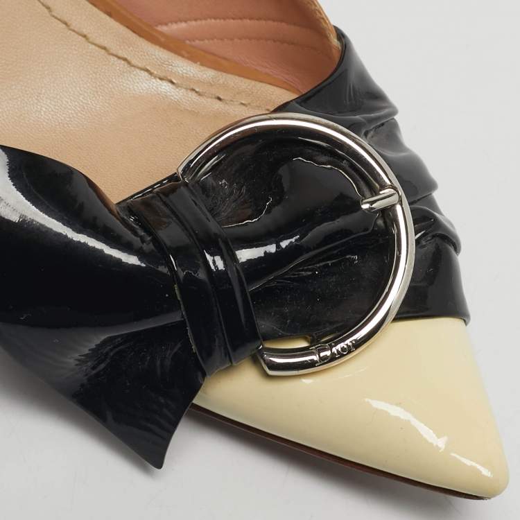 Pre Owned Dior Tricolor Patent Leather Buckle Pointed Toe Pumps Size 39