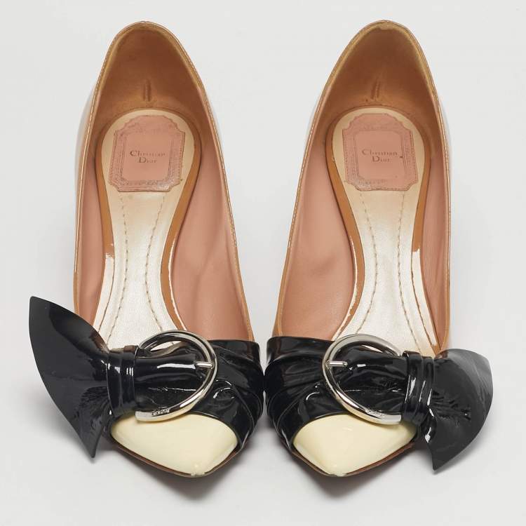 Pre Owned Dior Tricolor Patent Leather Buckle Pointed Toe Pumps Size 39