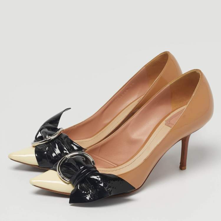 Pre Owned Dior Tricolor Patent Leather Buckle Pointed Toe Pumps Size 39