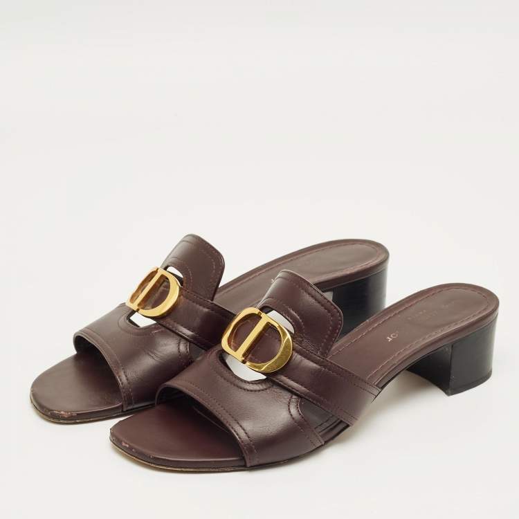 Pre Owned Dior Burgundy Leather 30 Montaigne Slide Sandals Size 41