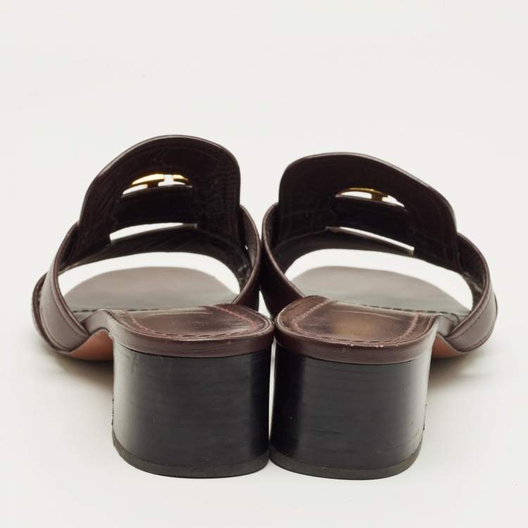 Pre Owned Dior Burgundy Leather 30 Montaigne Slide Sandals Size 41