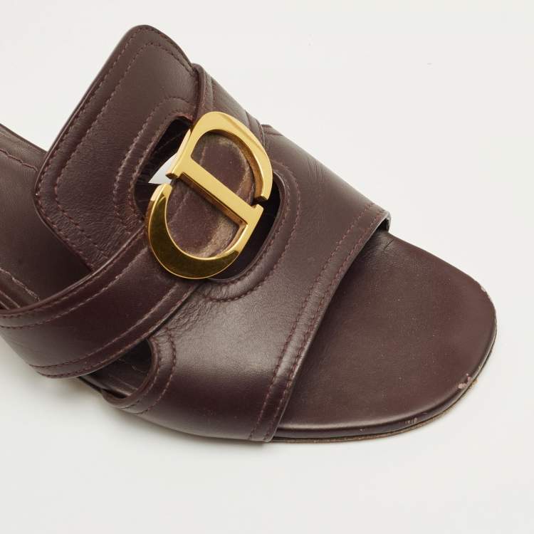 Pre Owned Dior Burgundy Leather 30 Montaigne Slide Sandals Size 41