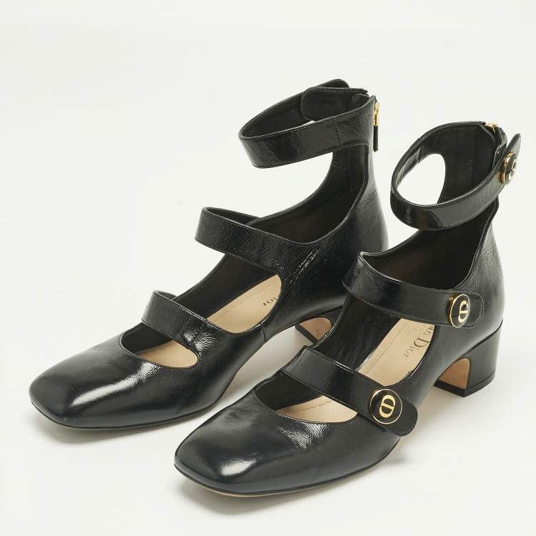 Pre Owned Dior Black Leather Baby-D Mary Jane Pumps Size 37.5