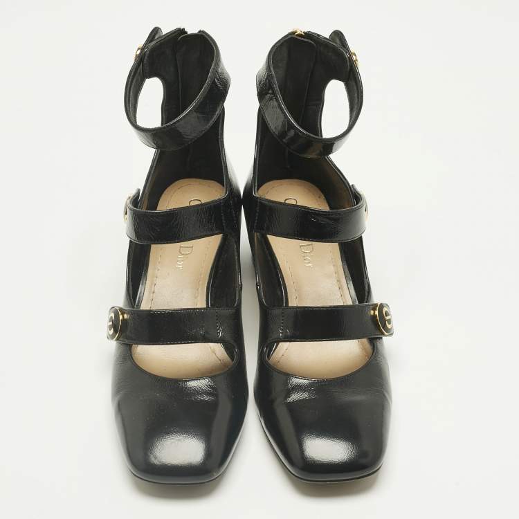 Pre Owned Dior Black Leather Baby-D Mary Jane Pumps Size 37.5