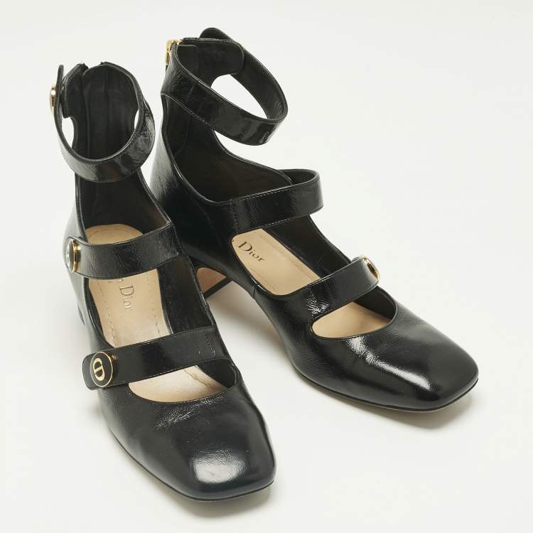 Pre Owned Dior Black Leather Baby-D Mary Jane Pumps Size 37.5