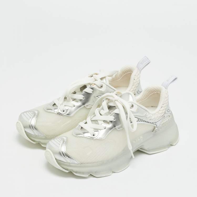 Pre Owned Dior White/Silver Mesh and Leather Vibe Sneaker Size 36