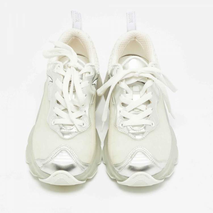 Pre Owned Dior White/Silver Mesh and Leather Vibe Sneaker Size 36