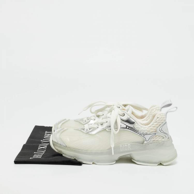 Pre Owned Dior White/Silver Mesh and Leather Vibe Sneaker Size 36