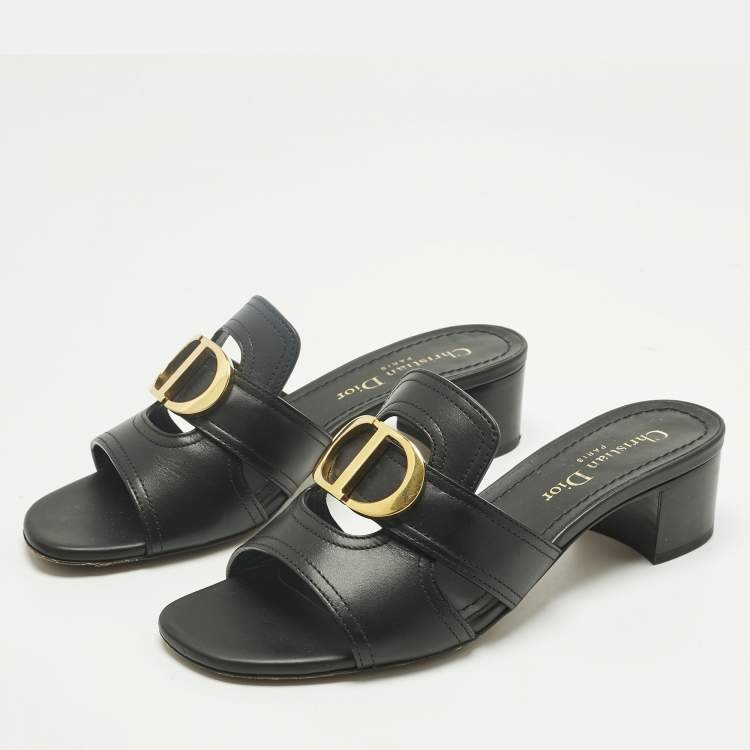 Pre Owned Dior Black Leather 30 Montaigne Slide Sandals Size 36