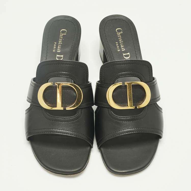 Pre Owned Dior Black Leather 30 Montaigne Slide Sandals Size 36