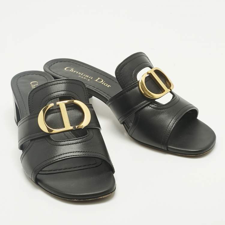 Pre Owned Dior Black Leather 30 Montaigne Slide Sandals Size 36