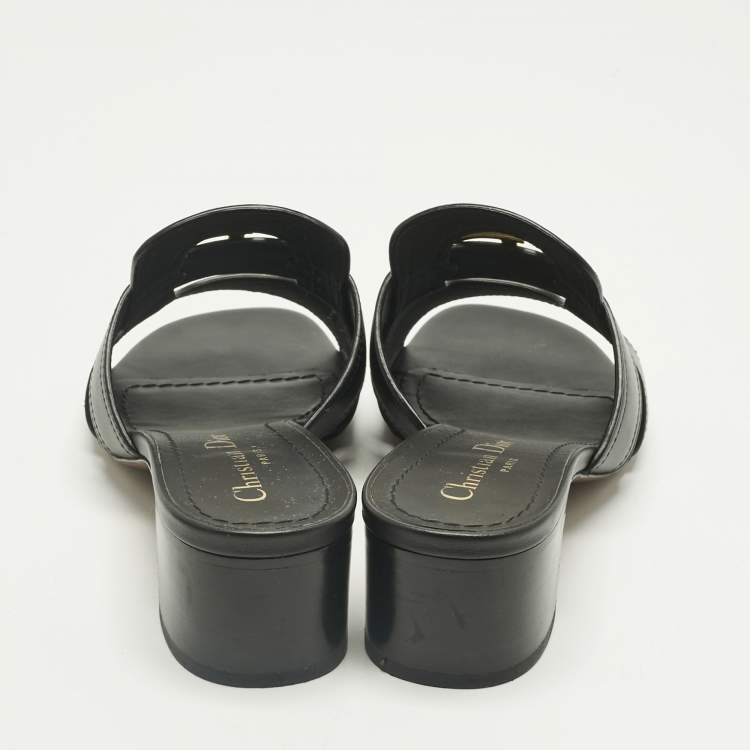 Pre Owned Dior Black Leather 30 Montaigne Slide Sandals Size 36