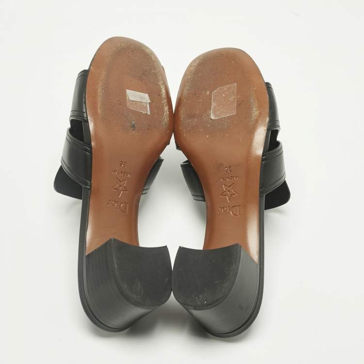 Pre Owned Dior Black Leather 30 Montaigne Slide Sandals Size 36