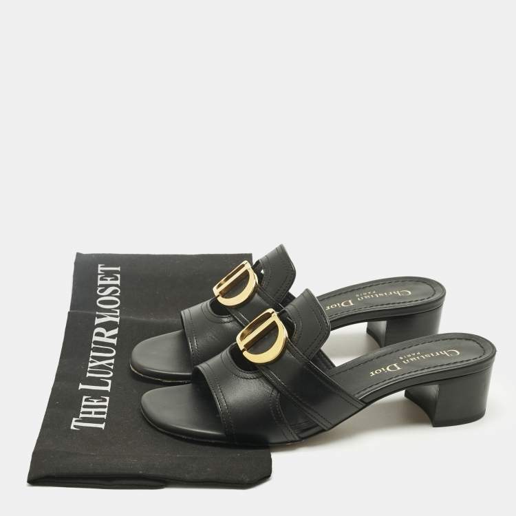Pre Owned Dior Black Leather 30 Montaigne Slide Sandals Size 36